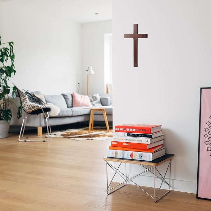 KUXBET Wooden Wall Cross with Stand for Hanging or Standing 12.5 Inch Jesus Christ Catholic Wood Crafted Cross for Wall Decoration Table Home Decor