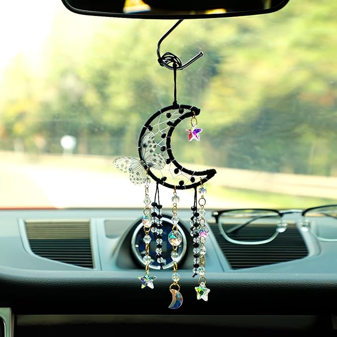 Artilady Dream Catcher for Girls - Butterfly Small Black Dream Catchers with Crystals Cute Room Decor for Teen Girls Boys Boho Bedroom Wall Home Decorations Birthday Christmas Women Gifts
