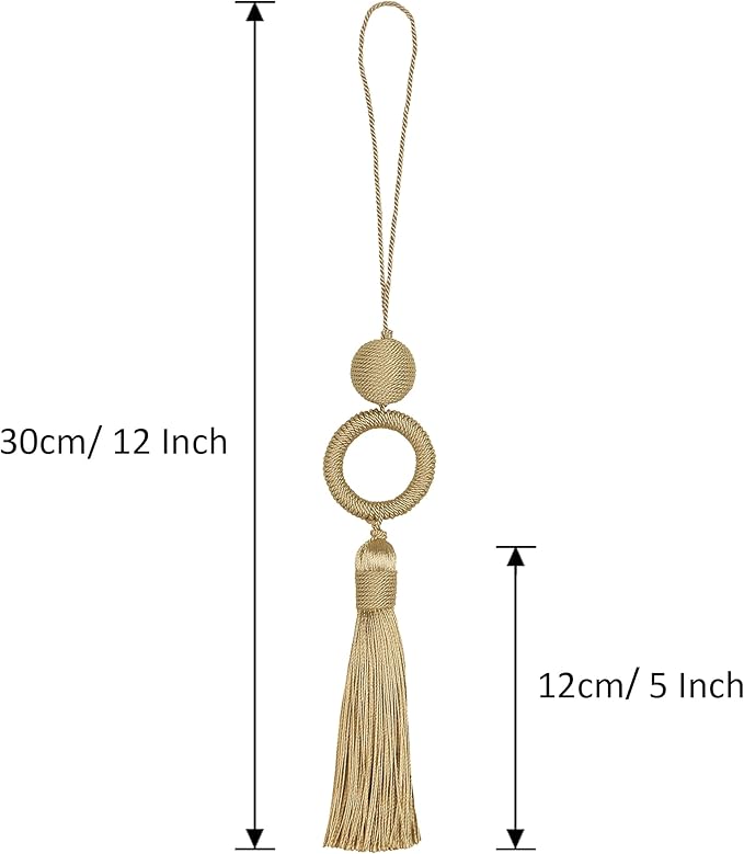 2 Pack Tassel 12 Inch Key Tassel with 4 Inch Cord Loop, Handmade Tassel with Wooden Ring, DIY Accessories for Home Decoration (Gold)