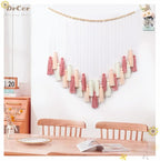 DrCor Blush Pink Boho Macrame Wall Hanging – Handmade Rose Gold Tassel Decor for Nursery, Dorm, Baby Shower, Wedding, Cozy Home or Classroom Display