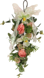 Artificial Floral Teardrop Swag Front Door Swag Romantic with Hanging Loop Spring Wreath for Cafe Anniversary Office Wedding