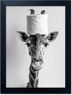 Framed Funny Bathroom Wall Art Giraffe with a Toilet Paper Roll on Head Print Black and White Bathroom Pictures Wall Decor Humor Animal Canvas Artwork