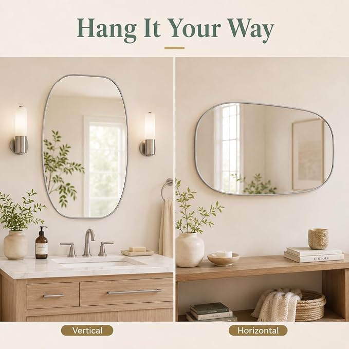 USHOWER Silver Oval Arch Bathroom Mirrors for Over Sink, 20x30 Inch Bathroom Vanity Mirror for Bathroom, Bedroom, Vanity, Entryway, Aluminium Frame, Anti-Rust, Modern Wall Decor