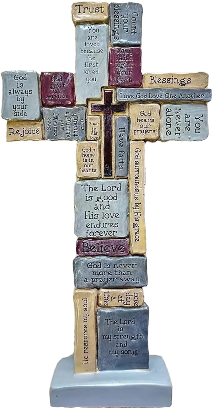 Imerance Inspirational Resin Standing Cross,12 Inch Christian Crucifix Wall Cross,Prayer and Transmission of Happiness With Love and Trust Catholic Decor,Catholic Gifts and Religious Gifts for Women