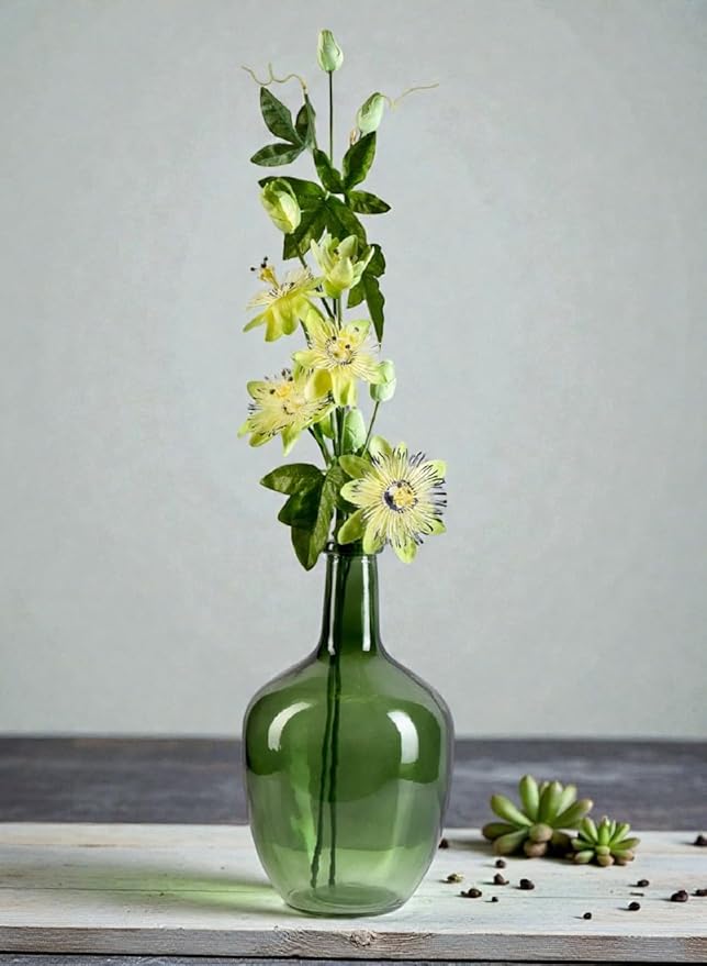 Serene Spaces Living Olive Green Bottleneck Glass Vase - Elegant Vintage Floor Vase for Long-Stemmed Floral Arrangements, 7.48" Diameter & 12" Tall (Pack of 1)