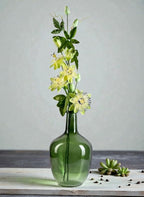 Serene Spaces Living Olive Green Bottleneck Glass Vase - Elegant Vintage Floor Vase for Long-Stemmed Floral Arrangements, 7.48" Diameter & 12" Tall (Pack of 1)