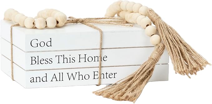 Decorative Books for Home Decor, White Faux Books for Decoration, Rustic Farmhouse Stacked Display Books (God Bless This Home and All Who Enter)