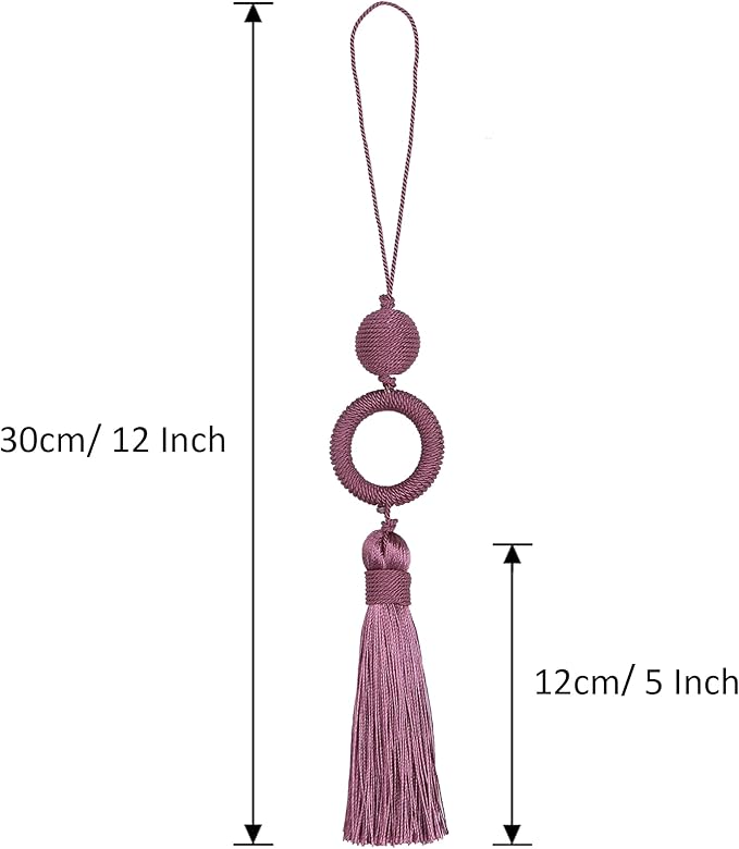 2 Pack12 Inch Door Tassel with 4 Inch Cord Loop, Handmade Key Tassel with Wooden Ring, DIY Accessories for Home Decoration (Pink)