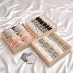 3 Pack Sock and Underwear Drawer Organizer 24 Cell Sock Holders For Closet Organization and Storage Dividers,Foldable(Beige)