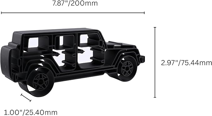 Jeep Wrangler Sculpture - Minimalist Decorative Accent for Off - Road Enthusiasts & Modern Home Decor | Collectible Design (Jeep Wrangler 4 Door Side View Matte Black)