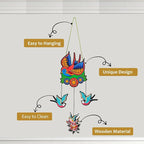 Decorative Bird Mobile Wall Hanging, Colorful Swallow Design with Flowers, Traditional Tattoo Style Art Evil Eye (Bird_Hanging_D_1)