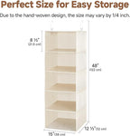 StorageWorks 5-Shelf Hanging Closet Organizers, Foldable Closet Storage Organizer with 2 Side Pockets, Portable Hanging Shelves for Clothes, Sweater, 12 1⁄2" D x 15" W x 48" H, White & Ivory