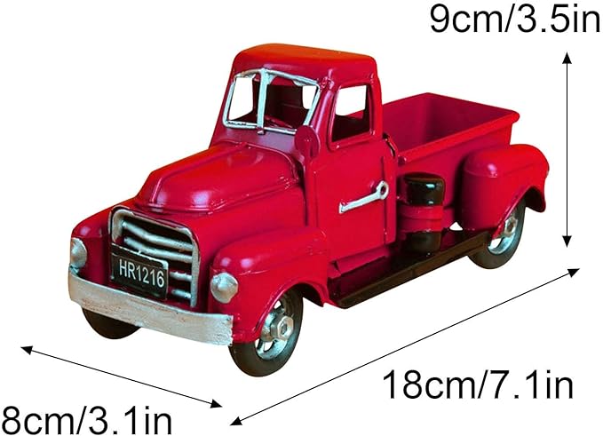 Farmhouse Vintage Red Truck Decor, Retro Spring Metal Truck Table Decor, Decorative Farm Tabletop Storage & Garden Pickup Trucks Planter, Fall Coffee Desk Centerpiece & Car Model Gifts