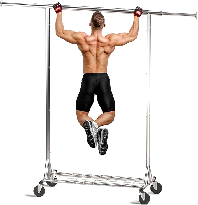 Clothing Garment Rack Capacity 550LBS Rolling Clothes Rack on Wheels - Heavy Duty Commercial Storage Organizer - Mobile Clothes Rack with Multifunctional Design (Silver)