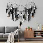 5 Pack Dream Catchers Boho Wall Decor Moon and Sun Feather Handmade Traditional Dream Catcher Wall Hanging Decor for Bedroom Living Room Home Halloween Decorations Witchy Gifts (Black Set)