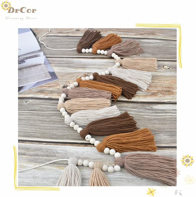 DrCor Boho Terracotta Rainbow Tassel Garland – Classroom Decor for Teachers, Bulletin Board Decorations, Back to School Wall Hanging for Nursery, Kids Room, Baby Shower & Party Decor