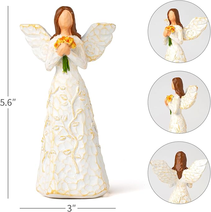 Hand-Painted Angel Figurine with Sunflower & Tree of Life Design - Collectible Sculpture for Retirement Gifts.