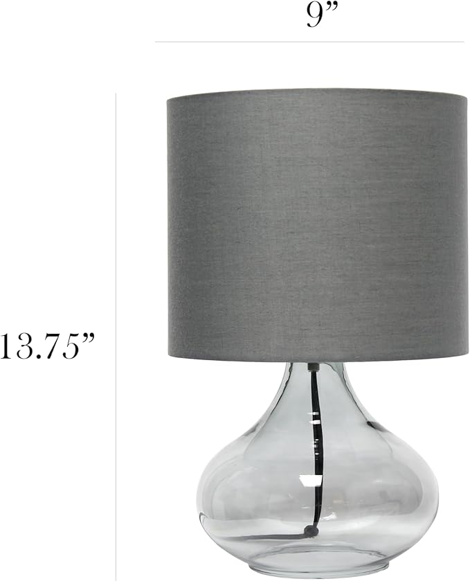 Simple Designs LT1210-SMG 13.75" Contemporary Curved Glass Table Lamp, Smoke Gray with Gray Shade