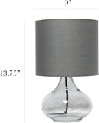 Simple Designs LT2063-SMG Small Glass Raindrop Bedside Table Lamp with Gray Fabric Shade, Smoke