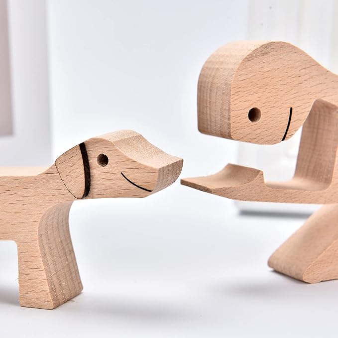 ISHINE Wood Decor Wooden Statue Man and Dog Figurine Handmade Carved Creative Home Office Gift for Men Women Accents Decoration Natural ECO Friendly 7x3 inches (A-Man Kisses Dog)