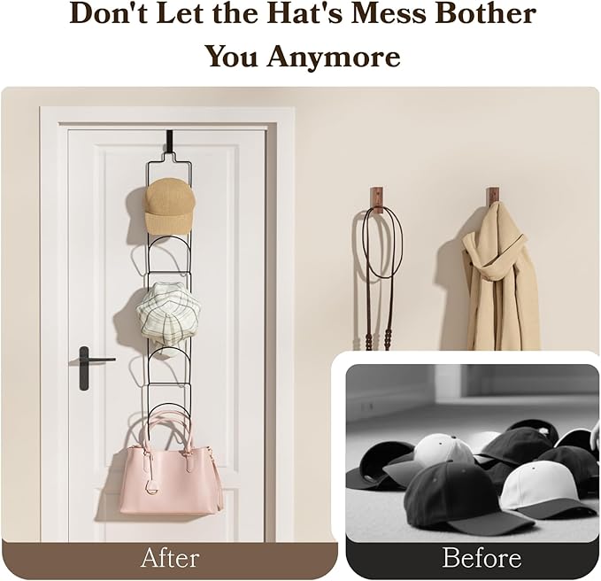 18 Pack Over The Door Hat Organizer for baseball caps | Multi-Functional Baseball Hat Rack for Closet | Wall Mounted Hat s torage organizer | 5 types of accessories cap holder stand w hooks ,Black