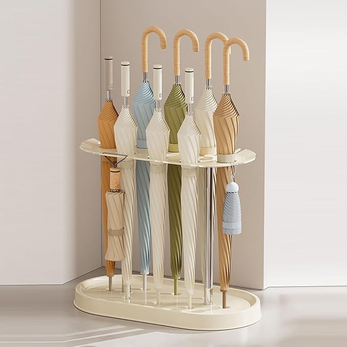 Free Standing Umbrella Holder for Storage, Crutches Stand Can Hold 8 with 12 Hook,for Hallway Balcony Dining Room