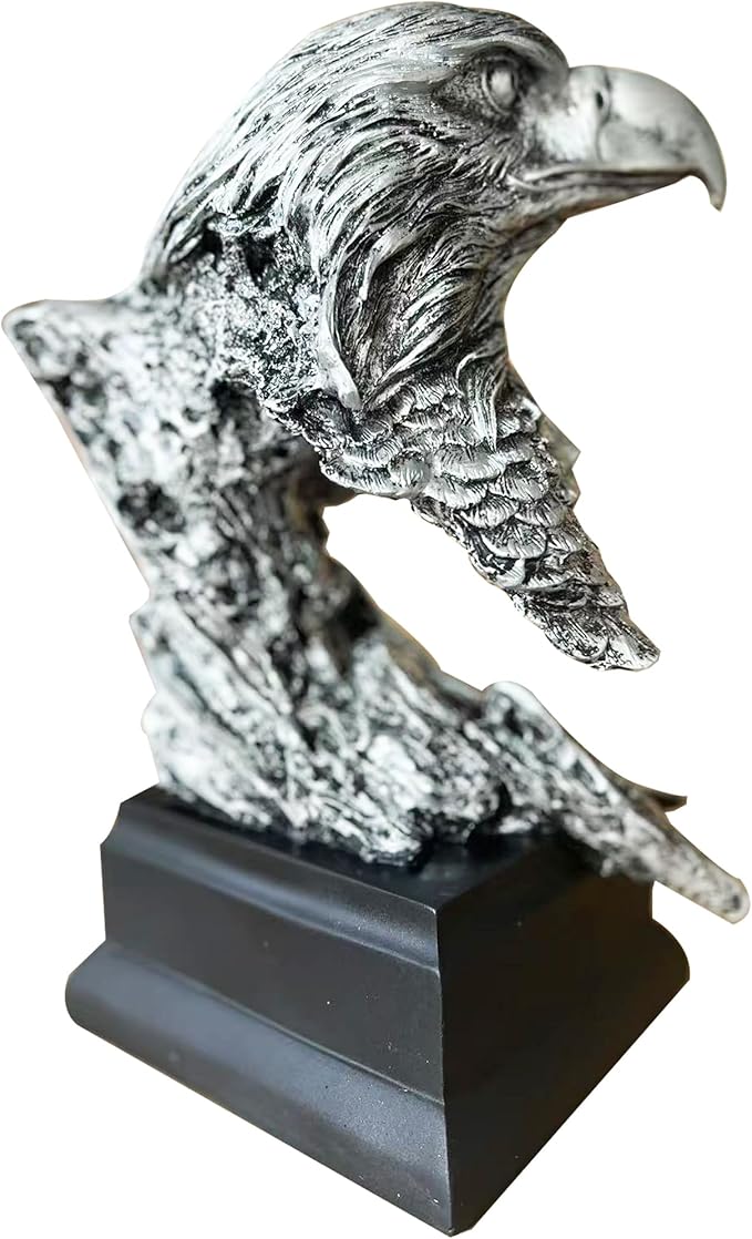 H&W Silvery Bald Eagle Figurines - The USA's National Emblem - Resin Statue Decoration for Home/Study/Living Room, Great Collectible Figurines, Best Gift for The Man, Silvery (HH17-D9)