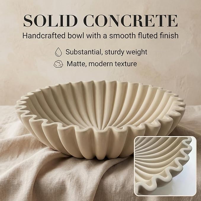 OAKOA Concrete Decorative Bowl - Organic Modern Home Decor Bowl - Decorative Objects - Cement Fruit Bowl - Modern Organic Home Decor