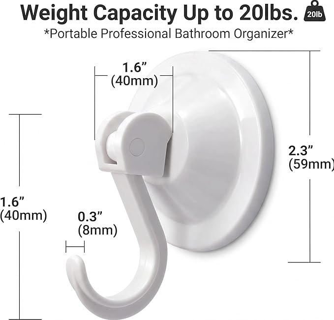 Strong Suction Cup Wreath Hanger for Front Glass Door - 20lb Duty Vacuum Hooks for Window & Bathroom - Damage-Free, Reusable Outdoor Christmas Wreath Holder for Holiday Decor, 2-Pack (White)