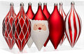 JORNOY Finial Christmas Ornaments for Tree Decorations, 150mm/6 in Shatterproof Plastic Hanging Large Tear Drop Baubles Bulk for Holiday Home Party Decor with String, 8 Pack, Red White