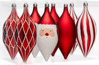 JORNOY Finial Christmas Ornaments for Tree Decorations, 150mm/6 in Shatterproof Plastic Hanging Large Tear Drop Baubles Bulk for Holiday Home Party Decor with String, 8 Pack, Red White