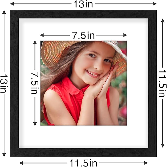 Vittanly 12x12 Picture Frames Set of 9, Display 8x8 Pictures with Mat or 12x12 without Mat, Photo Frames for Wall Mount, Engineered Wood, Black&Brown&Distressed White