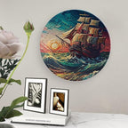 Decorative Plate for Home, Ocean Sailing Ship at Sunset Painting Tray for Table Display, Ceramic Dinner Plate w/Stand, Living Room Dining Room Decor, Housewarming Gifts, 8 Inch