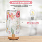 Fenmzee Floral Table Lamp for Bedroom - Inline Control, Small Bedside Lamp with 3000K A15 LED Blub, Easy Assembly (Floral White Shade, 9" Inline Control)