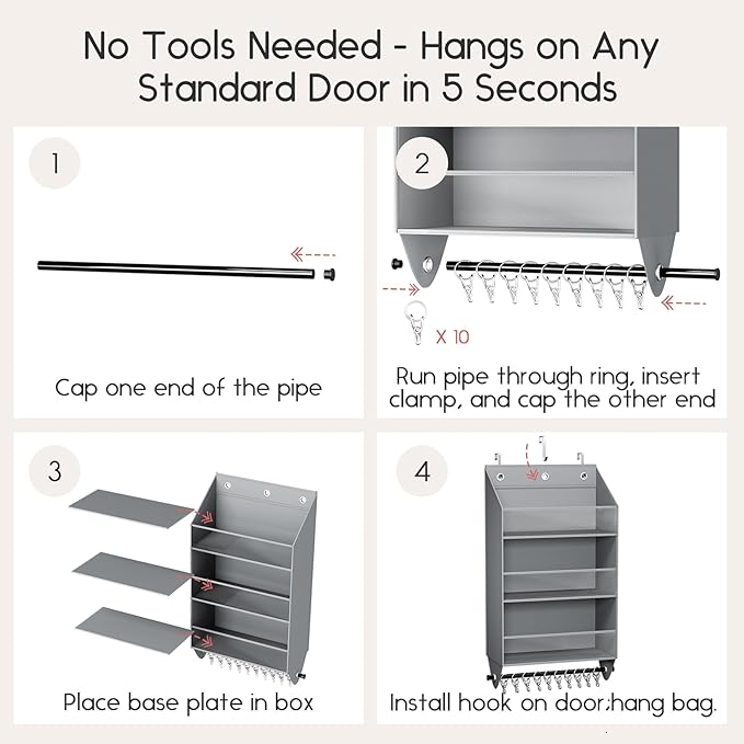 Over the Door Hat Rack - 3-Layer Design Hat Organizer Holds 30-36 Hats with 10 Hooks, Ideal Hat Rack for Door, Over the Door Organizer for Closet, Apartment, Bedroom, Dorm, 1 Pack, Grey