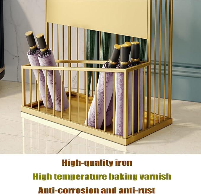 2 Tier Metal Umbrella Stand Umbrella Holder, Large-Capacity Commercial Umbrella Stand Umbrella Holder for Hotel Offices, Entrance Umbrella Organizer (Color : Gold, Size : 36x25x50cm)
