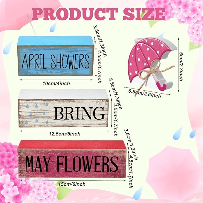 Moucuny 4 Pcs Spring Summer Decorations for Home Wooden Umbrella Tiered Tray Decorations Summer Centerpieces for Tables Farmhouse Decorative Umbrella Faux Stack Block Sign for Home Shelf Decor