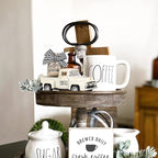 Metal Coffee Truck with Burlap Sack Vintage Pickup for Farmhouse Kitchen Decor Coffee Station Home Bar Accessories