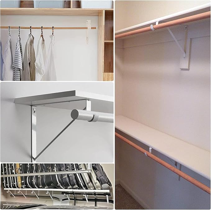 10PCS Heavy Duty Closet Rod Bracket, 11 x 11 Inch Closet Shelf Brackets,Supports 300 lbs,Wall Mount Closet Rod Supports Bracket Hook with Screws, Closet Rod Holders for Home and Closet Decor(White)