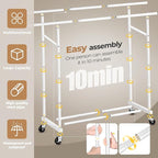 Abiglifty Double Rods Clothes Rack for Hanging Clothes, Clothing Rack with Wheels, Portable Closet Organizer for Laundry, Room (White)