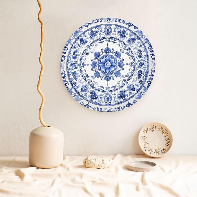 Blue White Flowers Bone China Decorative Plate –ceramic Art Plate With Display Stand For Home, Kitchen, Wall Or Table Decor