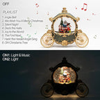 Christmas Green Carriage Snow Globe Lantern with Gift Box - Santa Scene Water Lantern with Glitter Snow - Musical Holiday Decor with LED Light - Battery Or USB Cable Powered Operated(Green with gold)