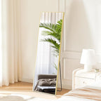DUMOS 16"x59" Full Length Mirror with Stand, Floor Standing Aluminum Frame, Shatter-Proof Nano Glass for Bedroom, Living Room, Cloakroom – Modern Simple Home Decor,Can Be Hanging or Leaning, Gold