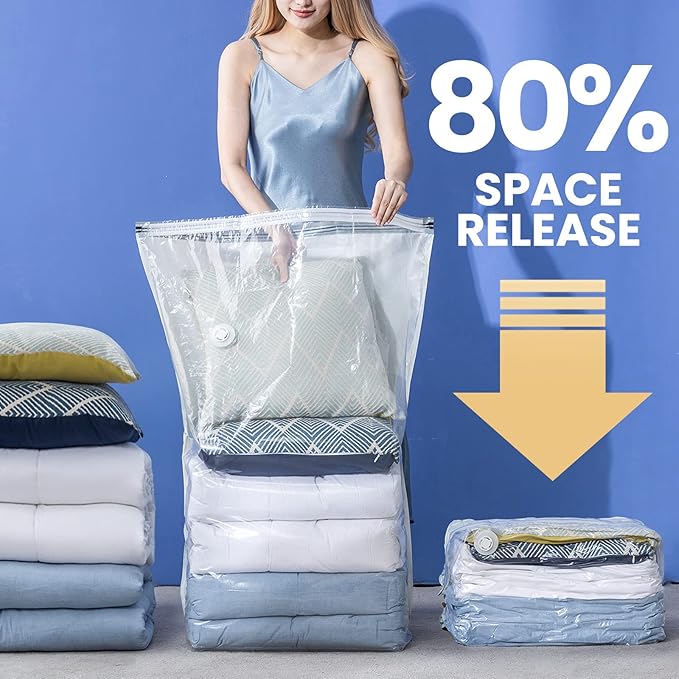 8 Pack Vacuum Storage Bags, Jumbo Cube 31x40x15 Inch, Extra Large Vacuum Seal Bgas for Comforters, Blankets, Pillow, Quilts, Space Saver Clost Oragnization, Clear