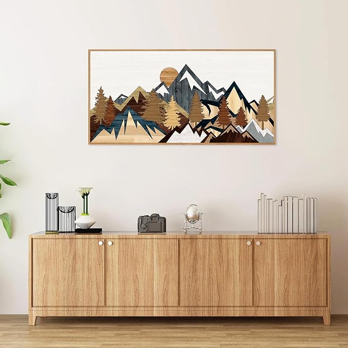 SIGNINART Vintage Mountain Framed Canvas Wall Art, Boho Sunrise Art Prints, Forest Nature Wilderness Art Paintings, Modern Farmhouse Woodcut Style Wall Decor for Living Room Bedroom, Office 20"x40"