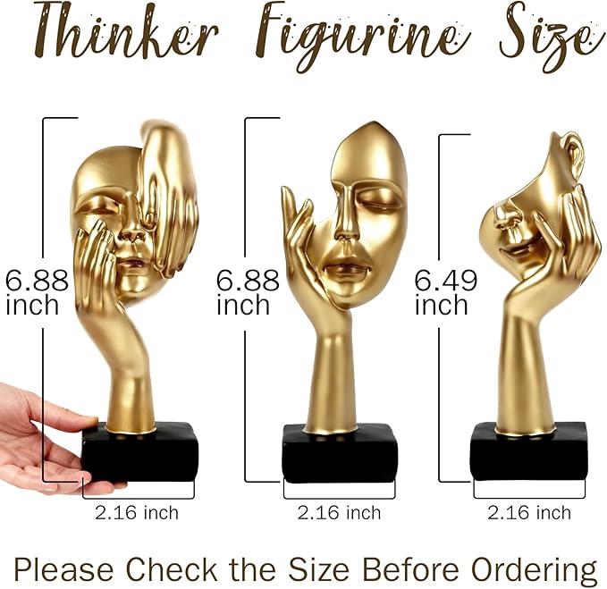 3 Pcs Thinker Statue,Modern Home Resin Sculptures,Collectible Figurines for Home Office Bookshelf Desktop Decor(Golden)