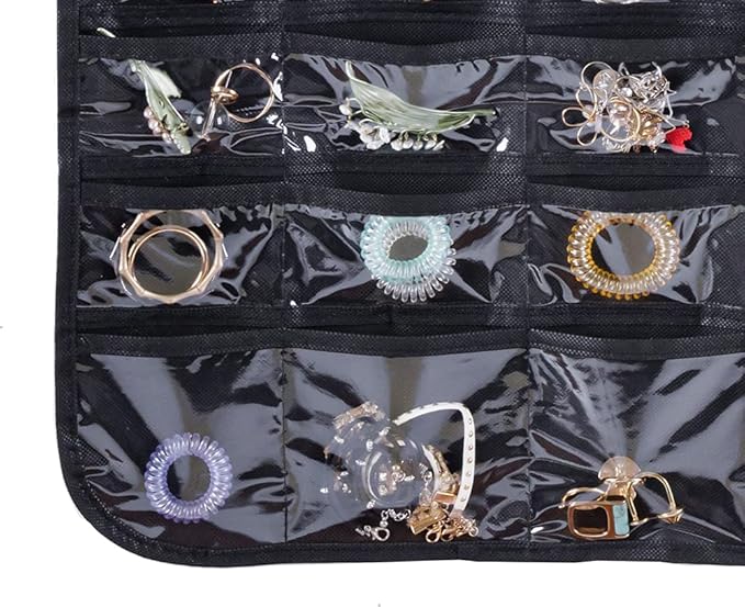 Bloss Hanging Jewelry Organizer and storage for Closet With 80 Pockets,Earring Organizer Hanging Holder Storage for Women Gift,Jewelry Organizer for Closet, Wall, Door-Black