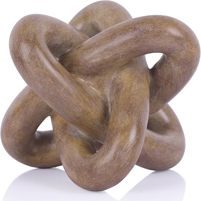 DOVDOV Wood-Toned Knot Sculpture, Triple-Knot Statue, Wood-Toned Home Decor, Ideal for accenting Rustic-Style Coffee Tables, Living Room TV Stands, Dining Tables, and entryway Shelving.
