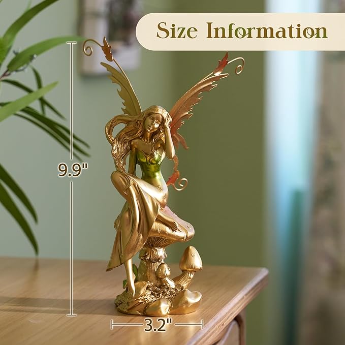 Resin Fairy Statue Elegant Fantasy Decor, Hand-Painted Angel Figurine Graceful Fairy Sculpture for Bookshelf, Mantel, Indoor Outdoor Decor, Thoughtful Gift for Women, Girls (Thinking)