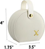 COLLECTIVE HOME - Travel Jewelry Case, Elegant Half-Moon Design with Gold Monogram, Detachable Handle, Personalized Accessory Organizer, Gift for Fashion-Forward Women and Teens (x)